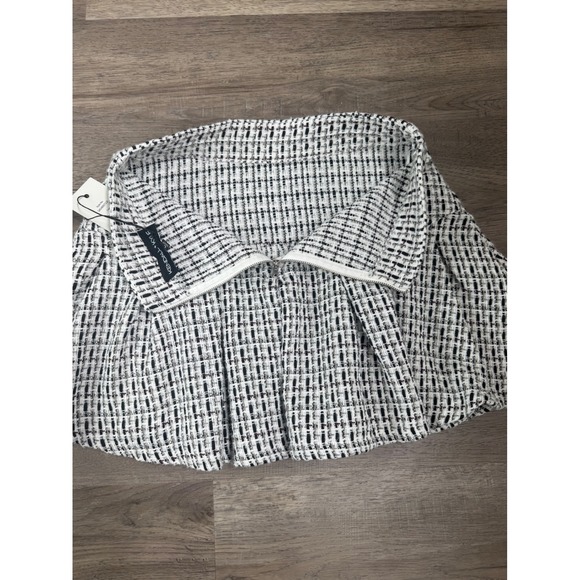 Kendall + Kylie White Black Tweed Mini Skirt Large NWT Pleated Flare Boucle - Picture 11 of 13